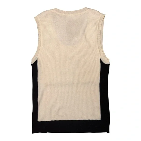 Elie Tahari Cream and Black Embellished Sleeveless Tank Top - Picture 3 of 4